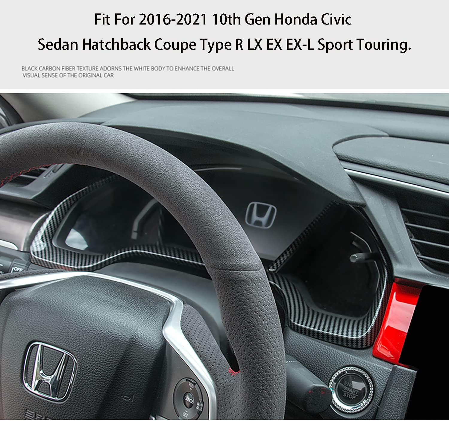 Accesorios de automóvil aptos para Honda 10 generación Civic 2016-2021 Interior tablero de instrumentos, marco, marco de cubierta (estilo de fibra