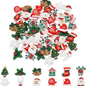WEBEEDY 60 piezas de dijes de slime de Navidad, cabujones de resina de Navidad, cabujones de resina con parte trasera plana, accesorio de WEBEEDY 60 piezas de dijes de slime de Navidad, cabujones de resina de Navidad, cabujones de resina con parte trasera plana, accesorio de