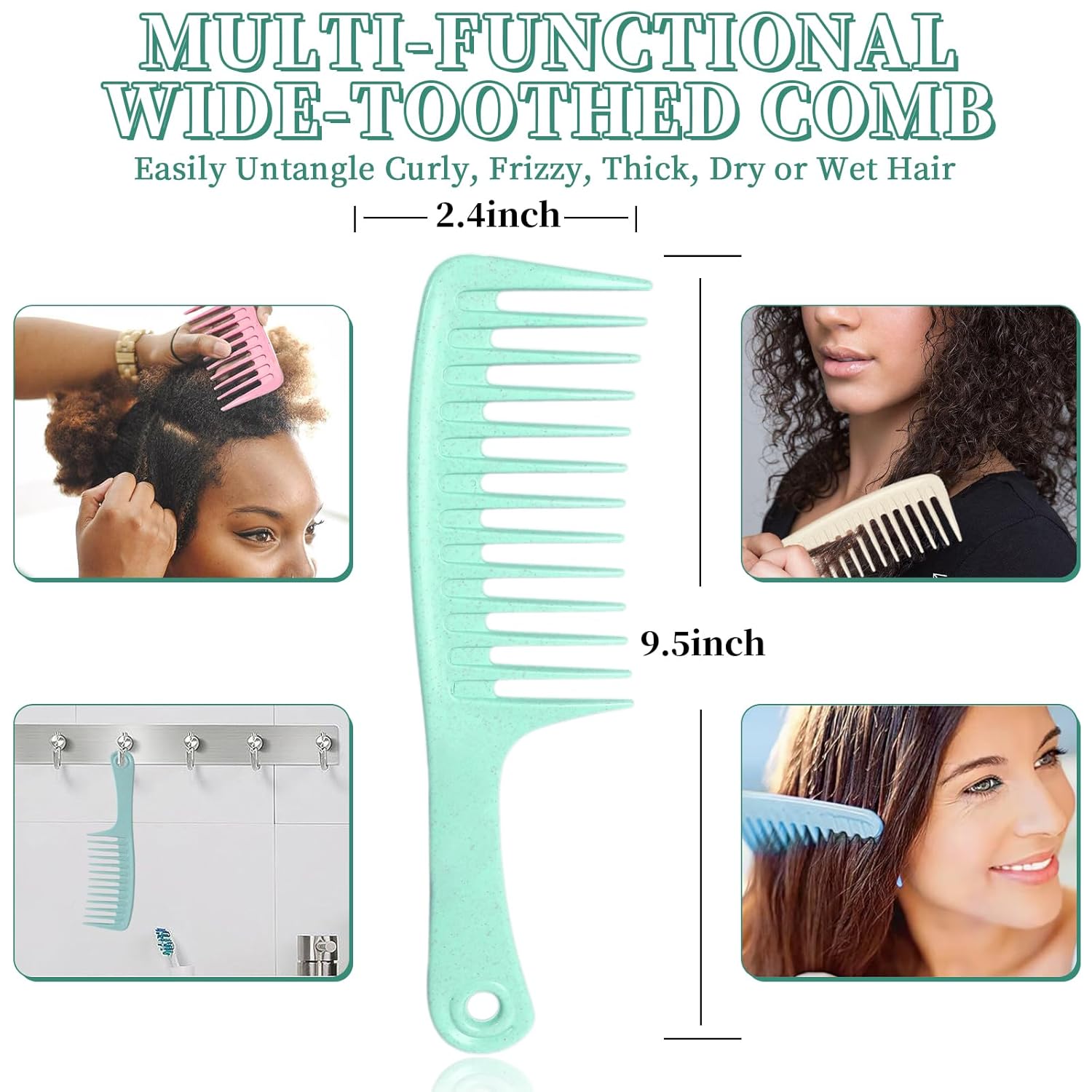 Mscoco Cepillo desenredante para cabello húmedo o seco, cepillo desenredante para cabello rizado, cepillo desenredante con peine de dientes anchos,