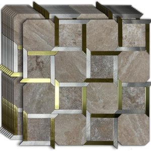 XUANINY Azulejos metálicos para salpicaduras de 10 hojas, paneles de pared autoadhesivos de múltiples formas, mosaico 3D para decoración de cocina y XUANINY Azulejos metálicos para salpicaduras de 10 hojas, paneles de pared autoadhesivos de múltiples formas, mosaico 3D para decoración de cocina y