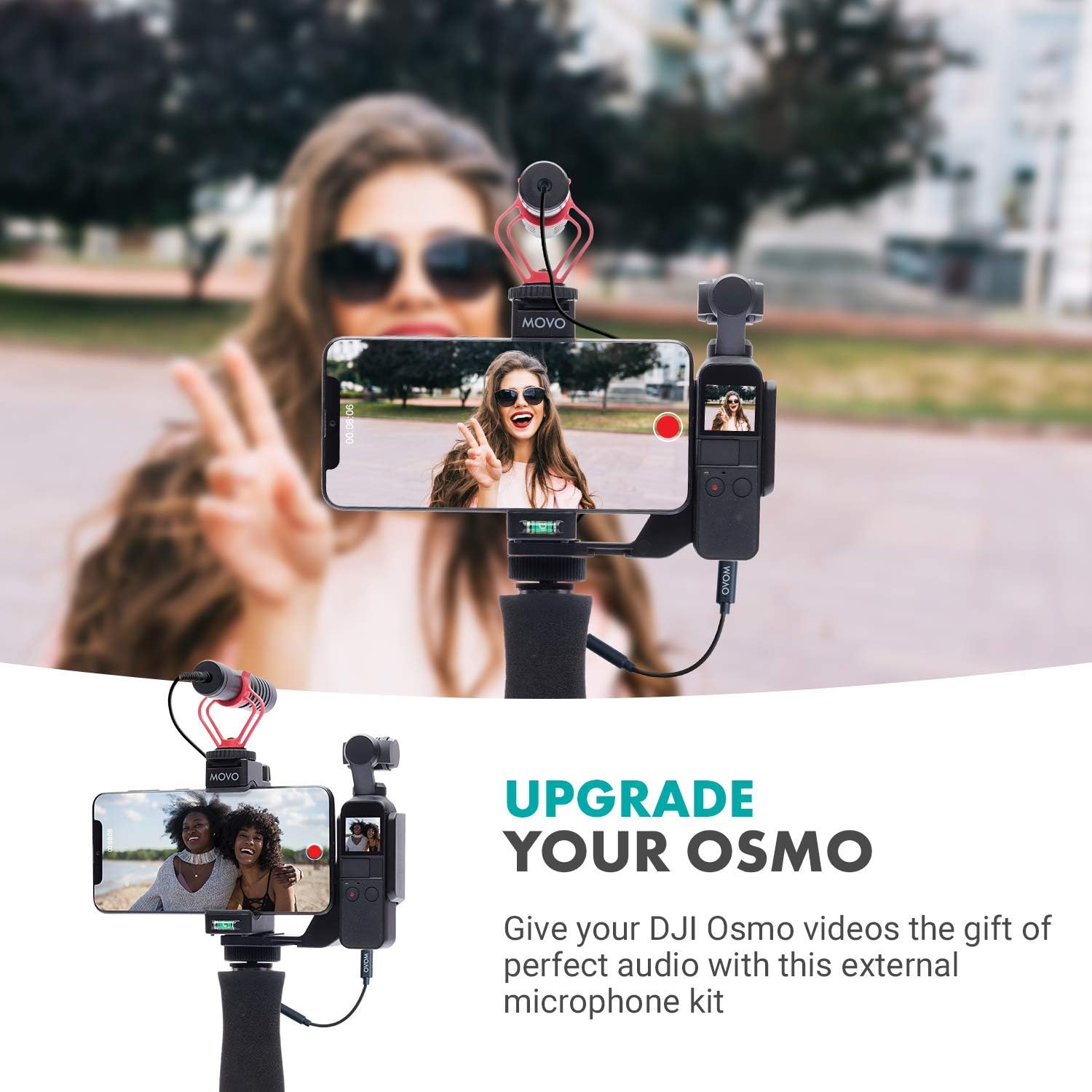 Movo VXR10 – Paquete de micrófono de video universal con adaptador Dongle – Compatible con DJI OSMO Pocket 1 y 2 – Micrófono DJI OSMO para vlogging,