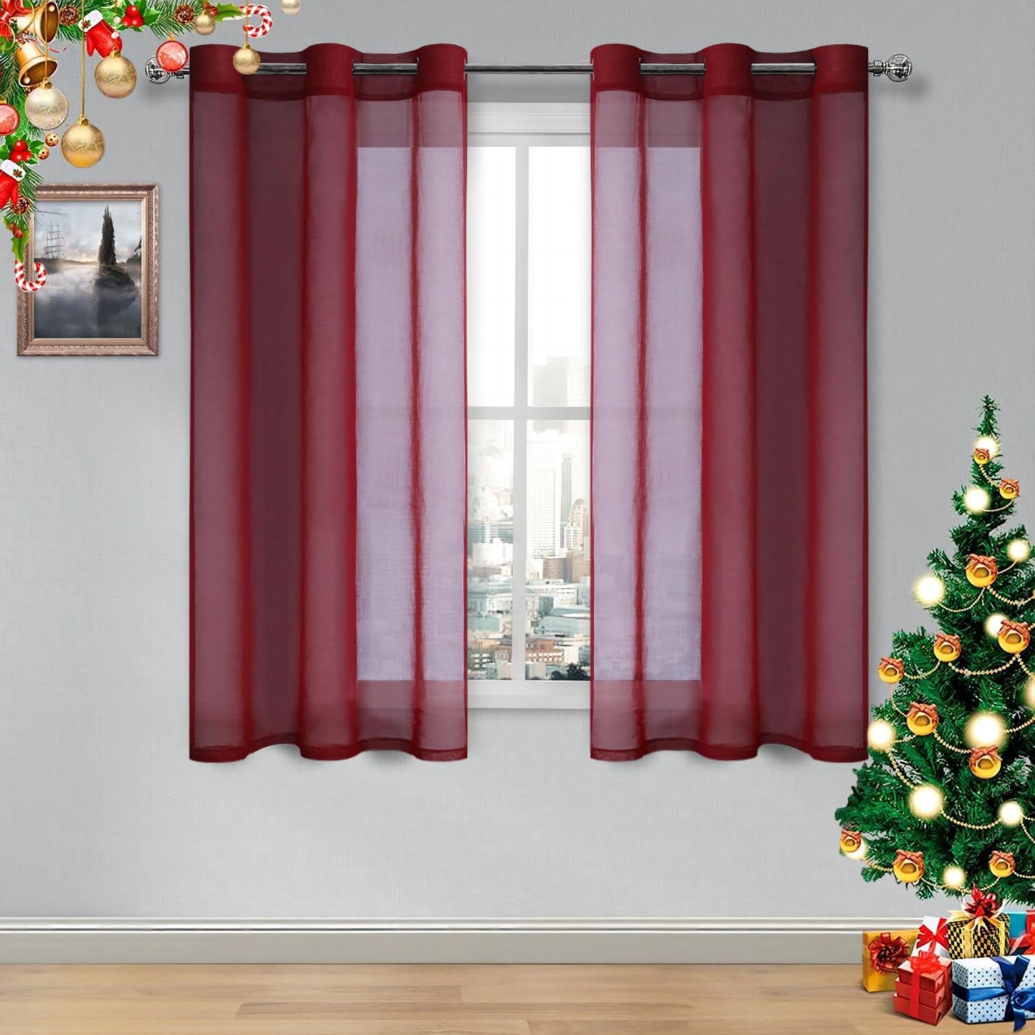 DWCN – Cortinas de gasa transparente, estilo lino, con ojales, diseño de lino, para sala de estar, juego de 2 paneles
