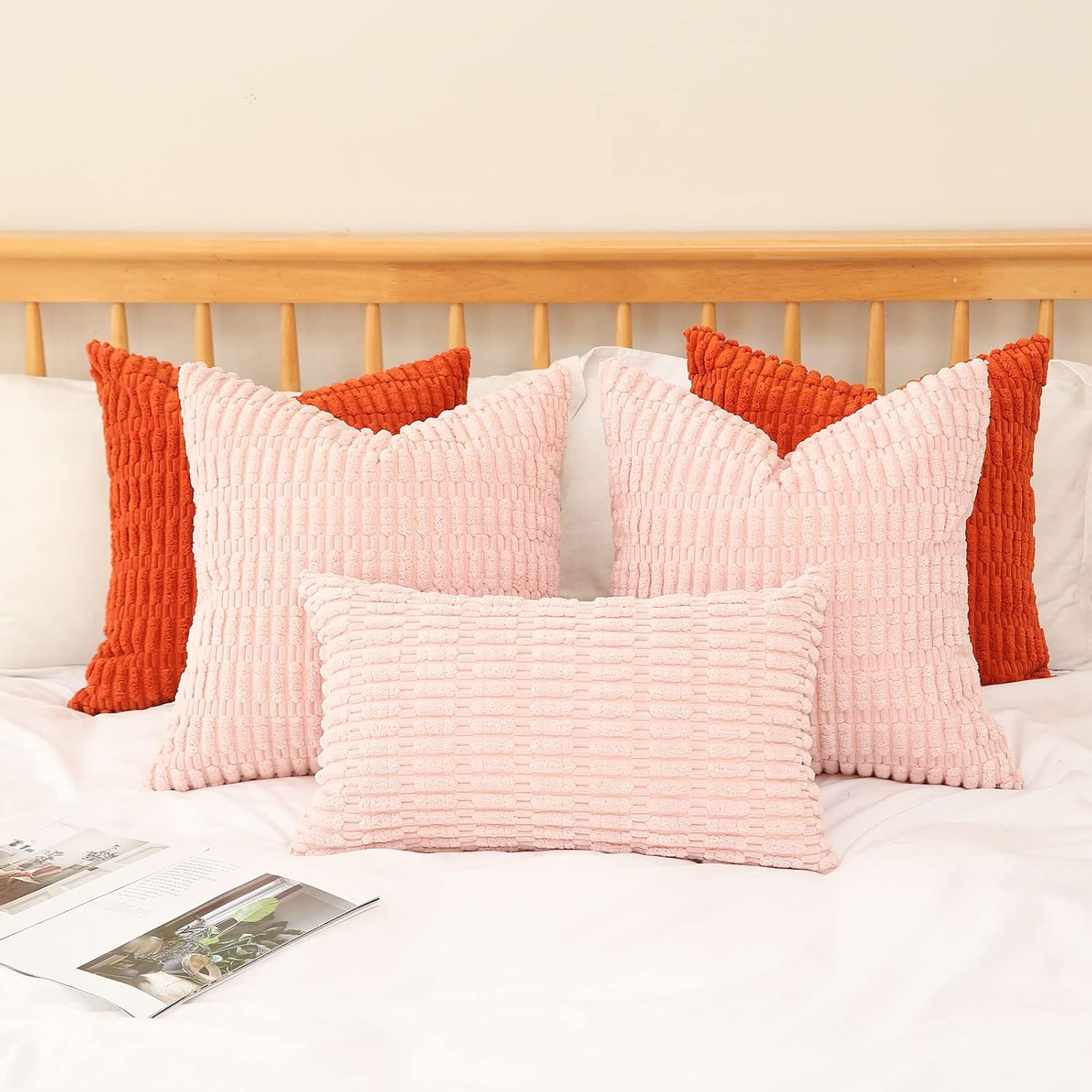 Hckot Juego de 2 fundas de almohada decorativas rosas de 12 x 20 pulgadas  12.0 x 20.0 in., de pana suave, para sala de estar, sofá, cama, estilo