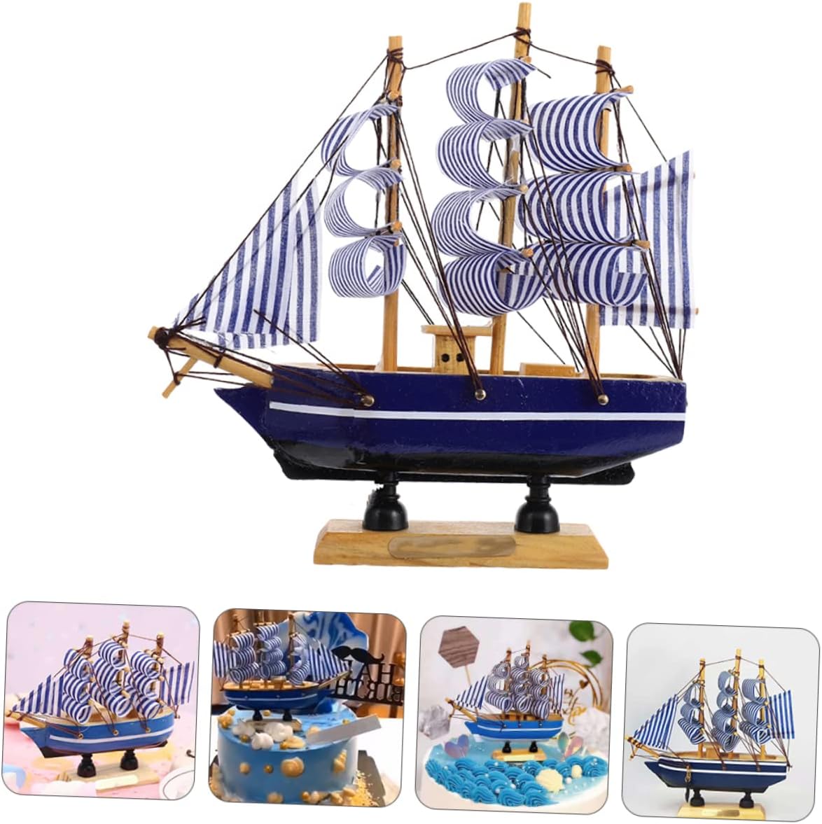 SUPVOX 3 Pcs Sailing Boat Cake Decoration Graduation Pirate Ornament Coastal Nautical Decor Sailboat Ornament Wood Sailboat Model Cupcake Picks Cake