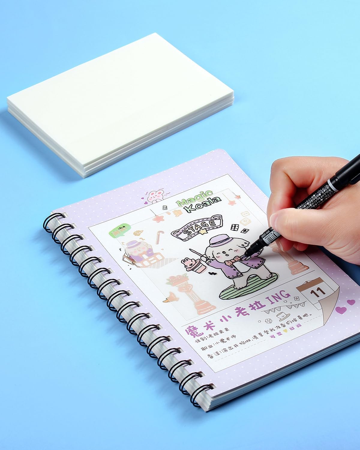 Notas adhesivas transparentes grandes, 300 hojas, notas adhesivas transparentes de 4 x 6 pulgadas con 5 pestañas de color, 1 marcador, notas