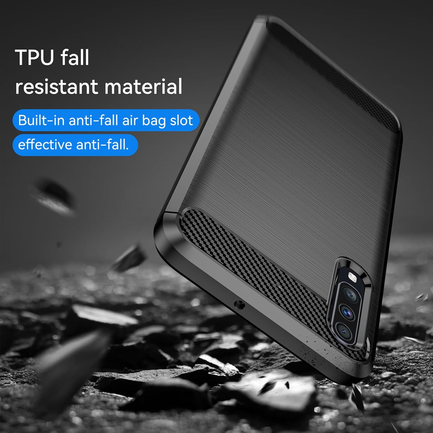 EUAGVQY Para Samsung A70 Galaxy A70 Caso Fibra de Carbono TPU Suave Antideslizante Durable Ligero Funda protectora para Samsung Galaxy A70 (negro)