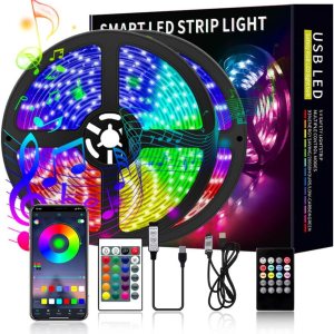 YHRDPP Tira de luz LED, luces LED RGB de neón de 16.4 pies, tira de sincronización de música con aplicación remota que cambia de color, tira de YHRDPP Tira de luz LED, luces LED RGB de neón de 16.4 pies, tira de sincronización de música con aplicación remota que cambia de color, tira de