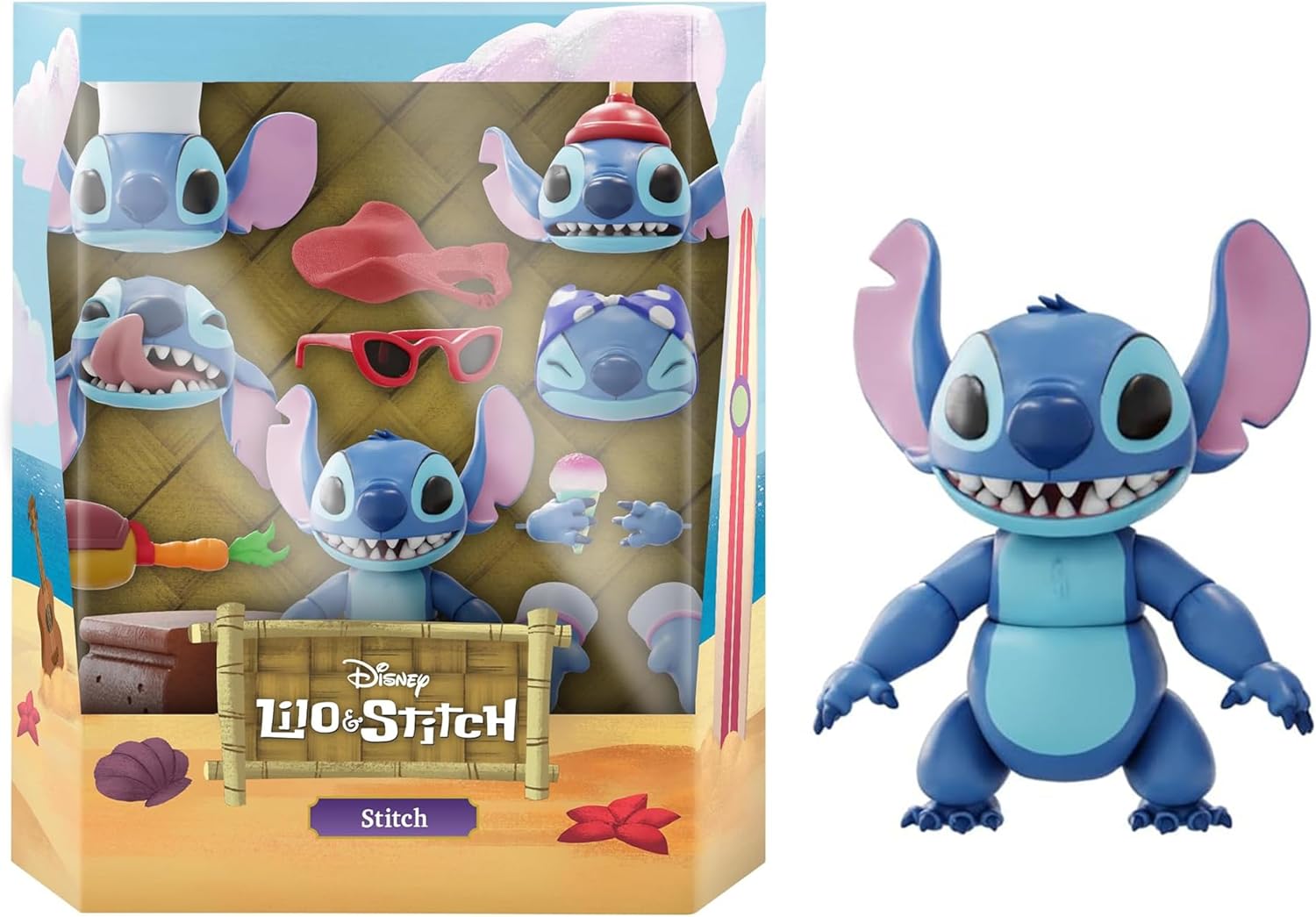 Super7 ULTIMATES! Disney Stitch – Figura de acción de Disney de 7 pulgadas con accesorios, coleccionables clásicos de Disney y juguetes retro