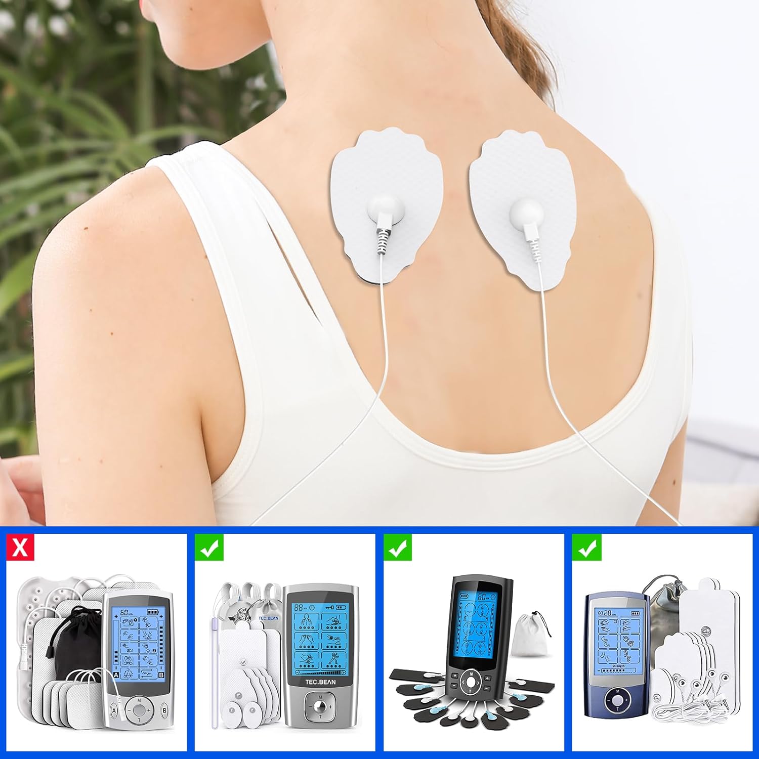 Paquete de 20 almohadillas de repuesto para unidades TENSEMS para más de 30 veces de uso, juego de almohadillas de electrodo TENS sin látex TEC.BEAN