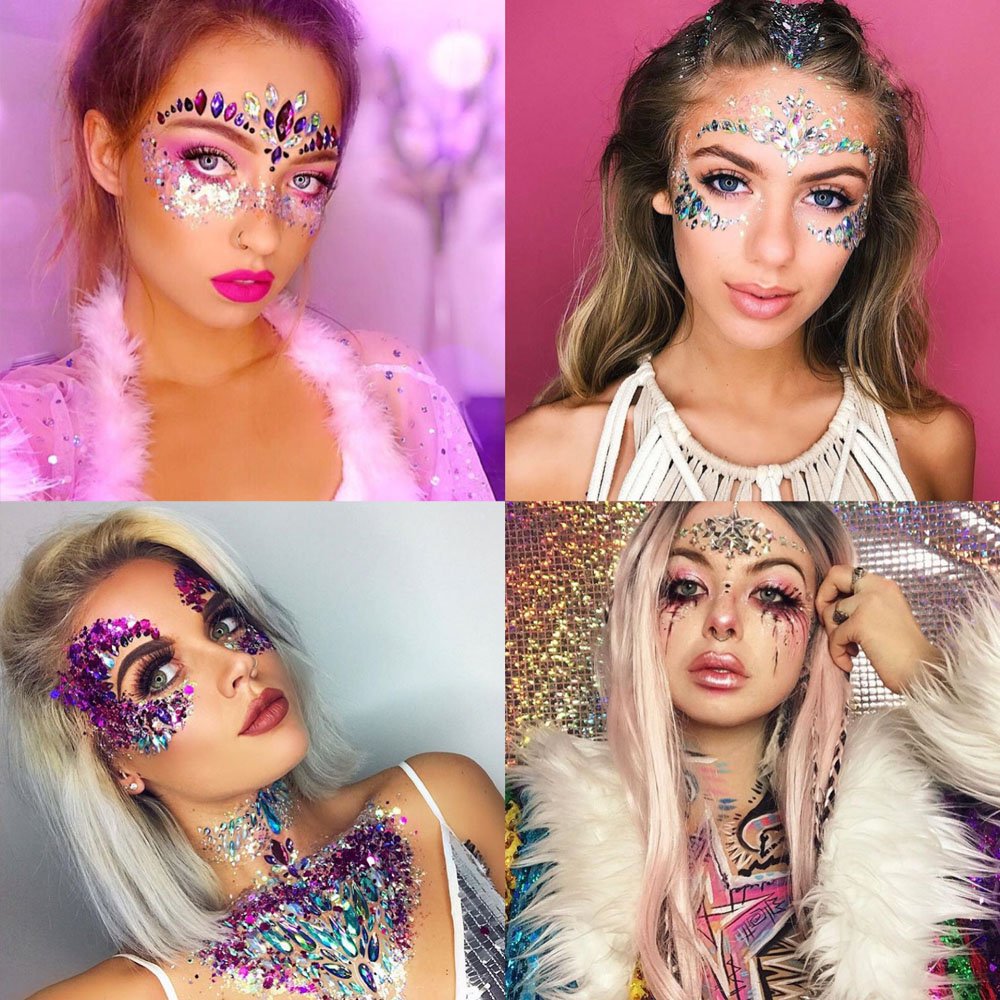 Lady Up Face Gems Stick on Rhinestones Sirena Bindi Cristales Joyas Glitter Ojos Cara Tatuajes Temporales Pegatinas para Halloween Festival Carnaval
