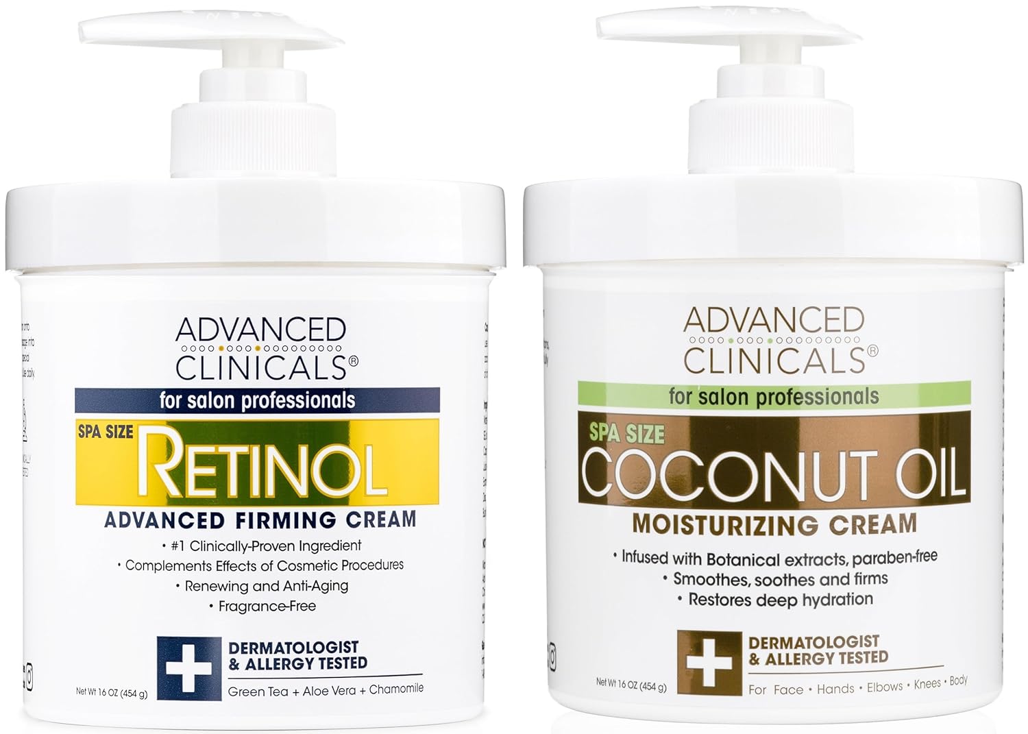 Advanced Clinicals Set de 2 lociones corporales de retinol + crema de aceite de coco, loción facial hidratante y crema corporal  Tratamiento para el