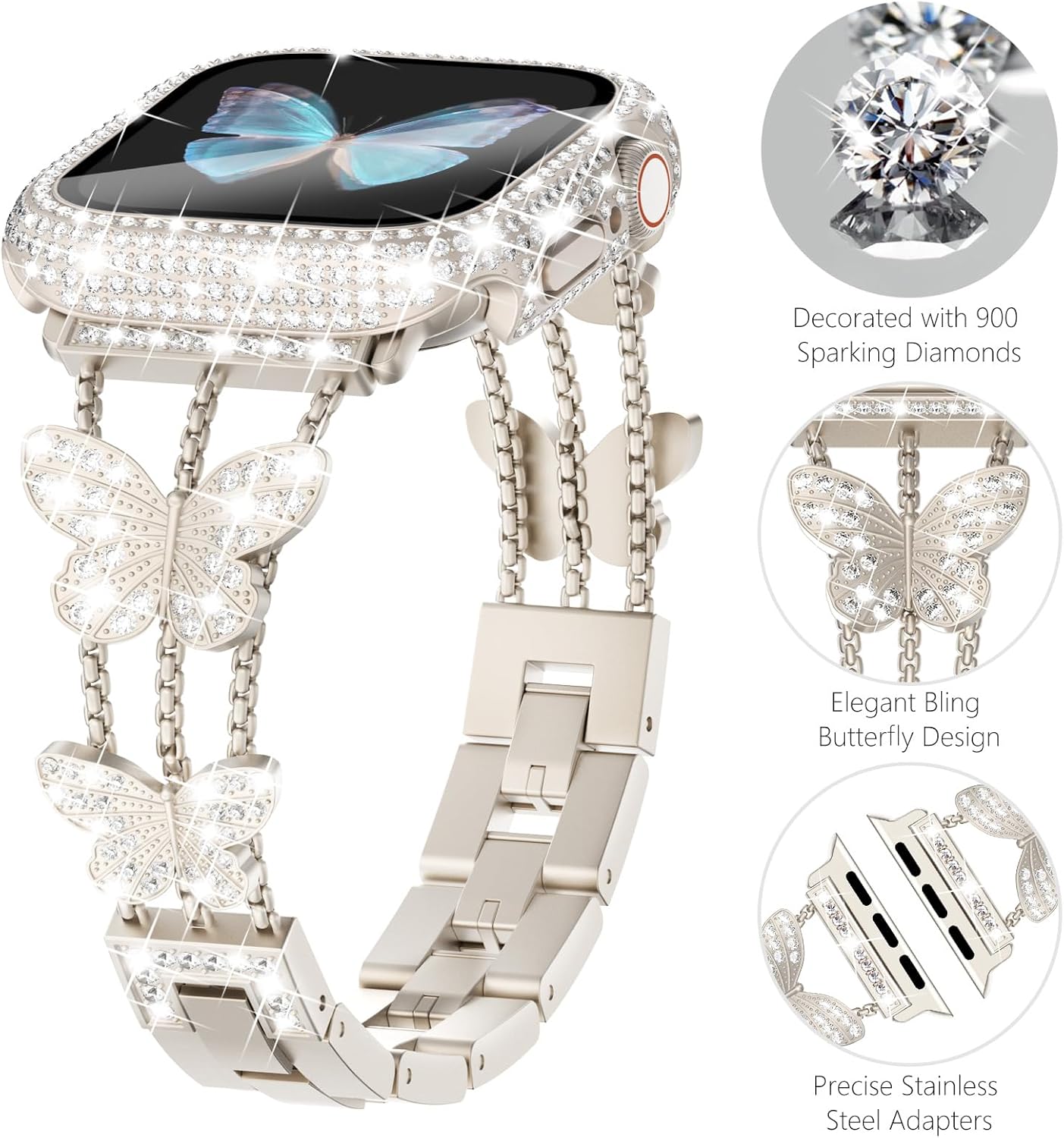 Wingle Starlight – Correas para Apple Watch de 1.575 pulgadas para mujer, iWatch Series 6, 5, 4, SE, pulsera de cristal de diamantes de imitación,