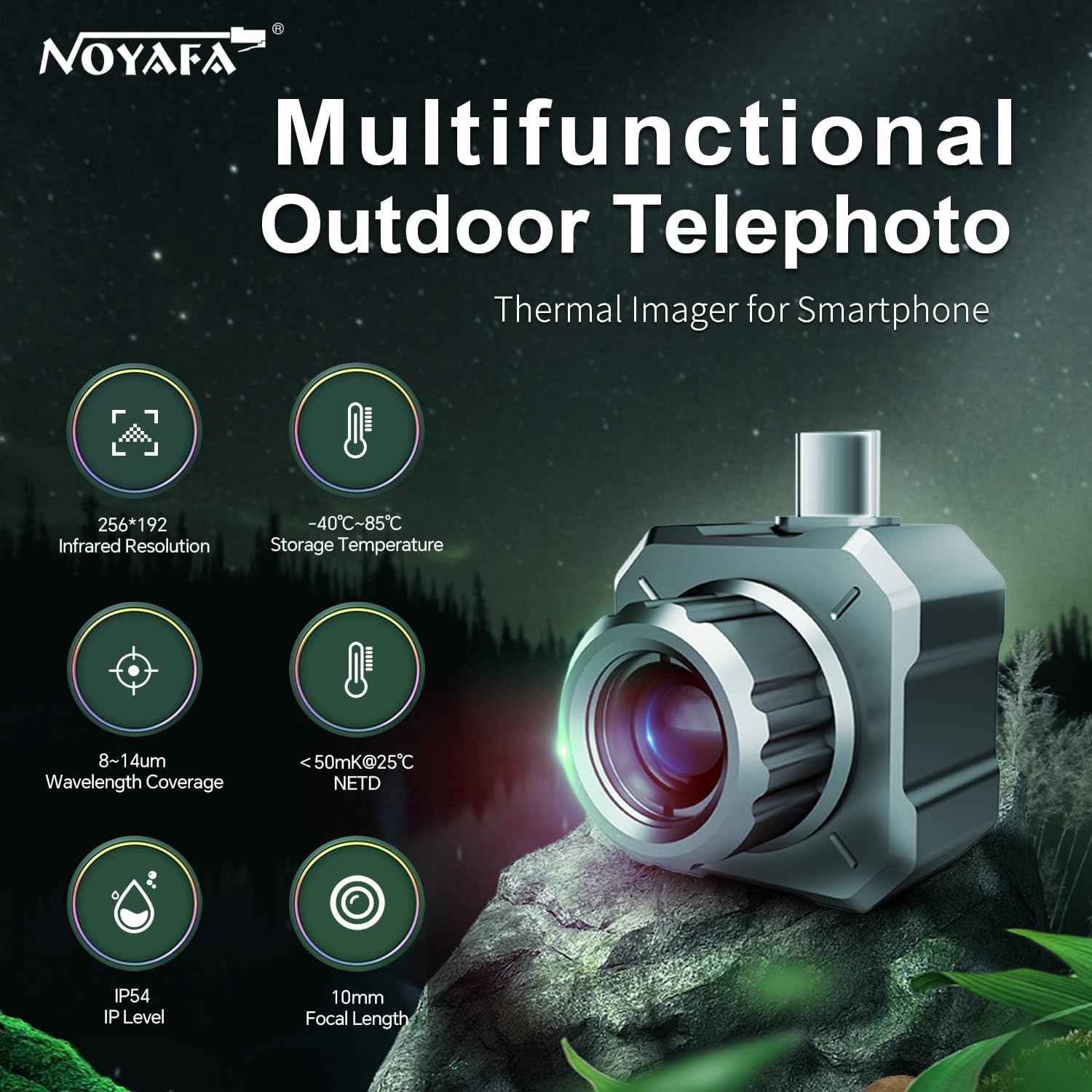 NF-588E Monóculo de imágenes térmicas, 256×192 IR Resolución Monocular de visión nocturna al aire libre, IP54 25Hz Tasa de fotogramas lente de 0.394
