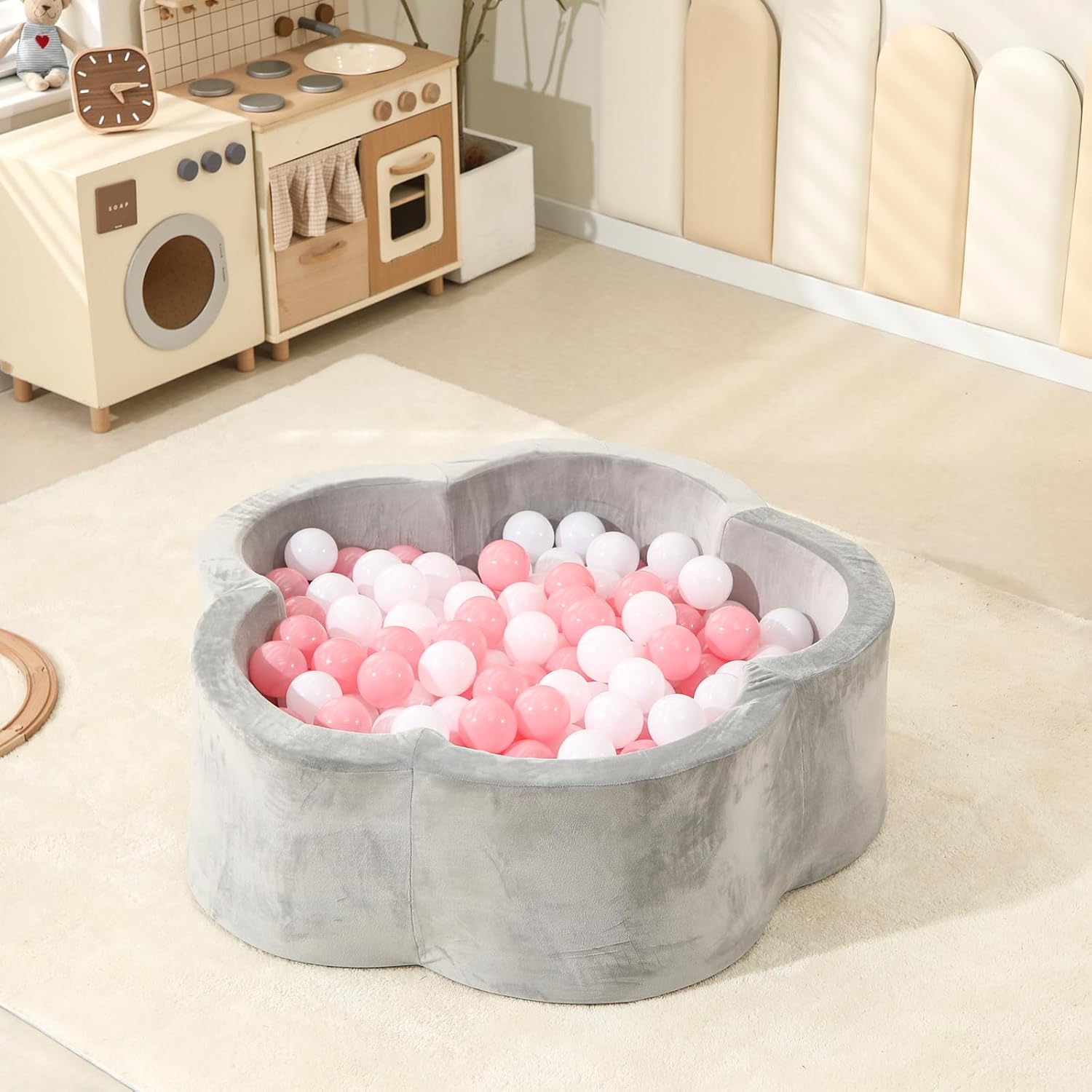 monleelnom Piscina de bolas de espuma para niños pequeños, corralito de juegos para bebés, piscina suave y redonda, diseño fácil de limpiar o