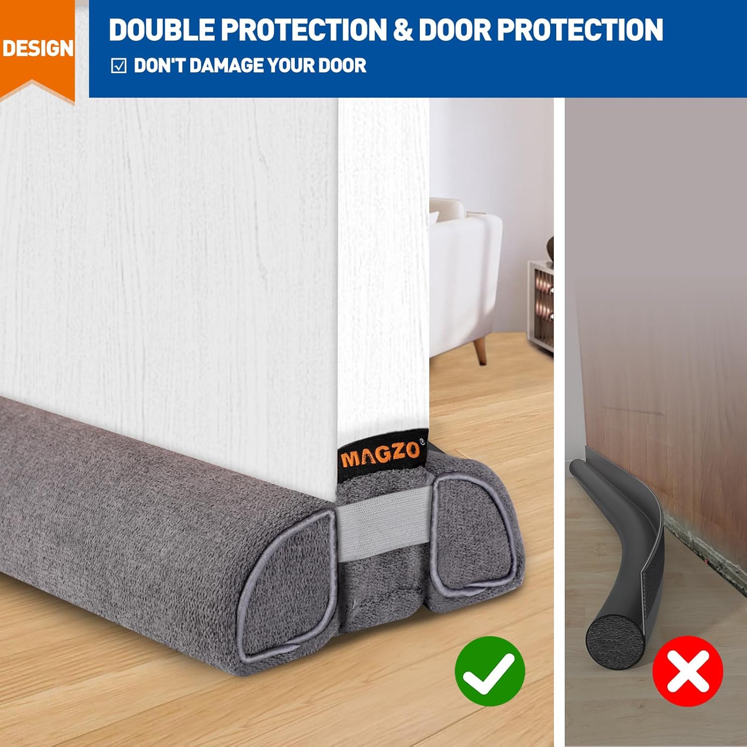 MAGZO Tope para debajo de la puerta de 30 a 36 pulgadas, bloqueador de ruido doble, ajustable, protector de corrientes de aire para parte inferior