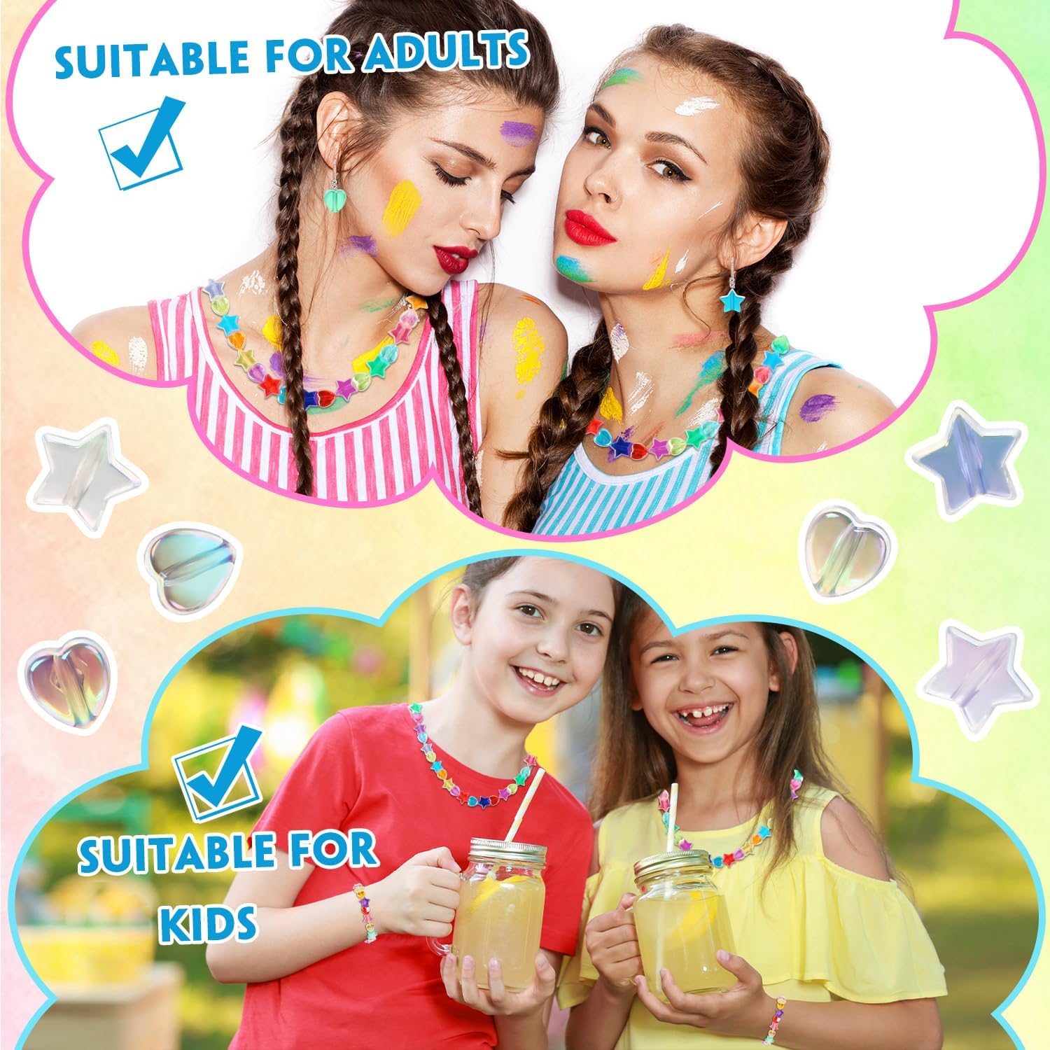 400 cuentas acrílicas de corazón para la fabricación de joyas, lindas pulseras de EVERMARKET a granel, cuentas de estrella de 0.433 in, dijes de