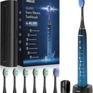 Cepillo de dientes eléctrico sónico para adultos, cepillo de dientes recargable con 6 modos y 3 intensidades, cepillo de dientes de 40000 VPM con 6 Cepillo de dientes eléctrico sónico para adultos, cepillo de dientes recargable con 6 modos y 3 intensidades, cepillo de dientes de 40000 VPM con 6
