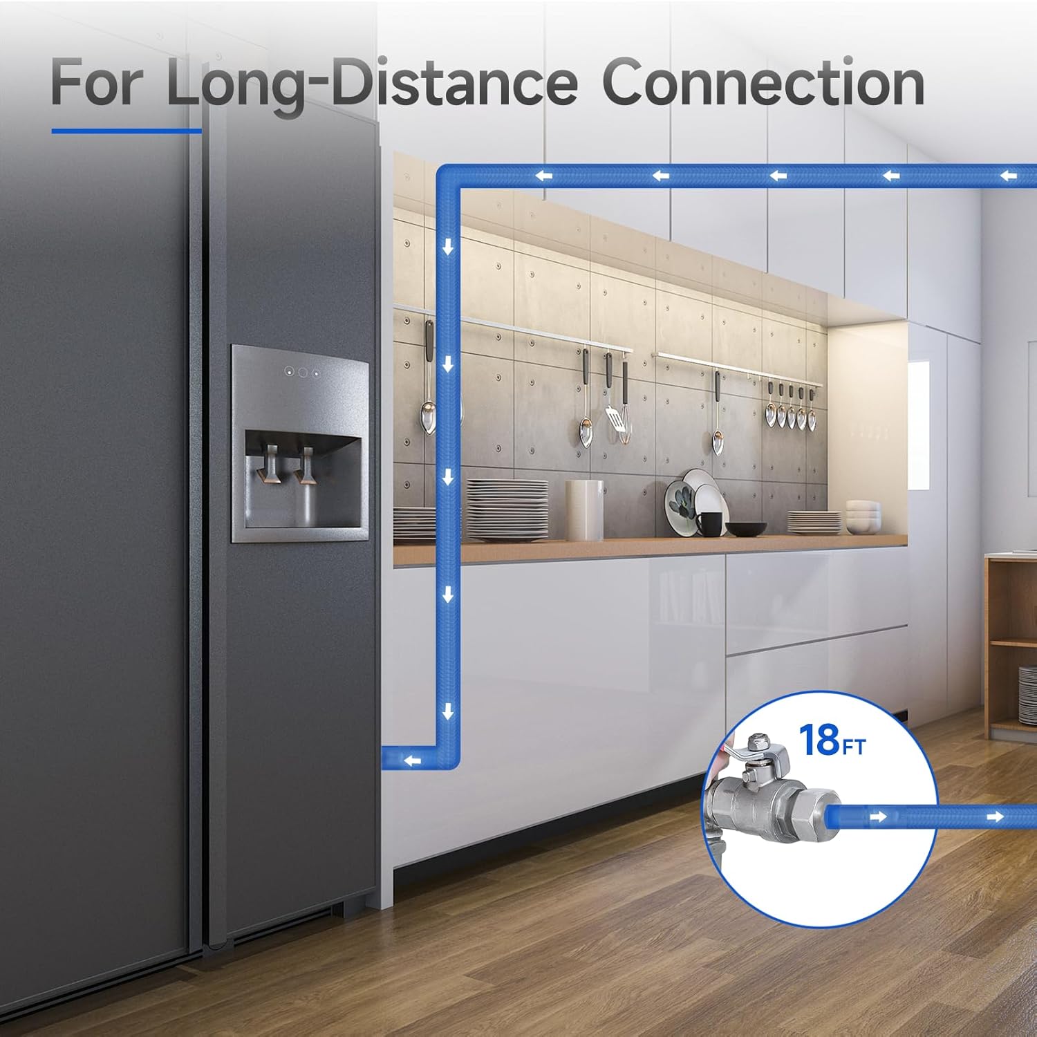 JUWO Línea de agua para refrigerador de 18 pies, conector de manguera de acero inoxidable de compresión de 14 pulgadas, para residencias de tamaño
