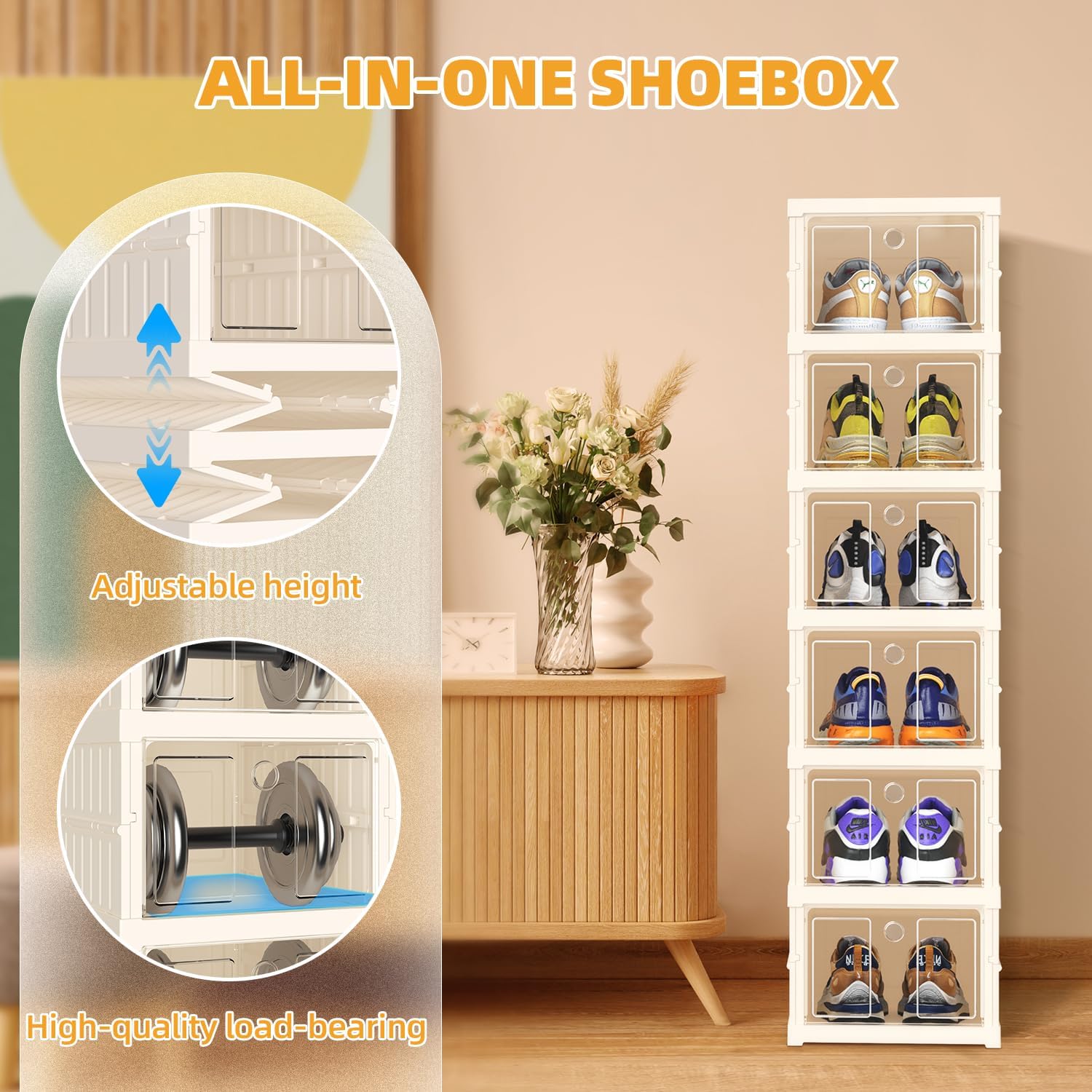 Caja de almacenamiento plegable para zapatos, organizador de 6 niveles de plástico con puerta transparente para entrada, contenedores de