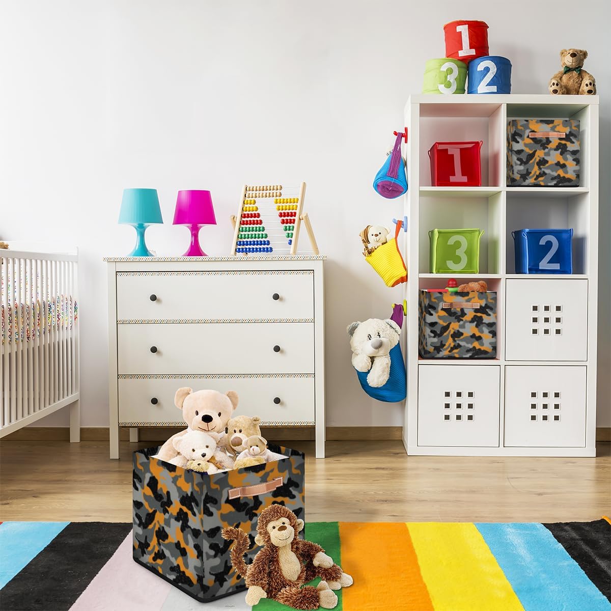 KOBLEN Cesta de almacenamiento cuadrada con diseño moderno de camuflaje, cesta de almacenamiento plegable para ropa, 13 x 13 pulgadas, cubo grande