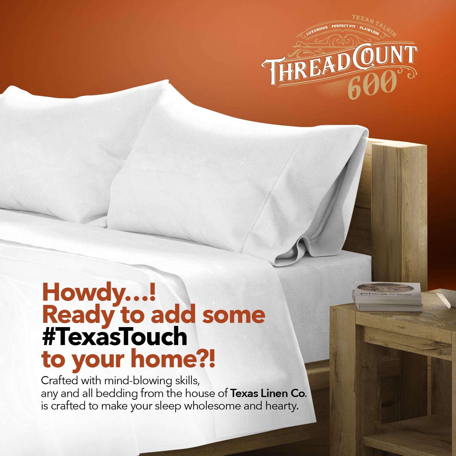 Texas Linen Co. Comfy Sheets – Juego de sábanas de 600 hilos, 100% algodón, 4 piezas de algodón de fibra larga para cama, transpirable, suave y