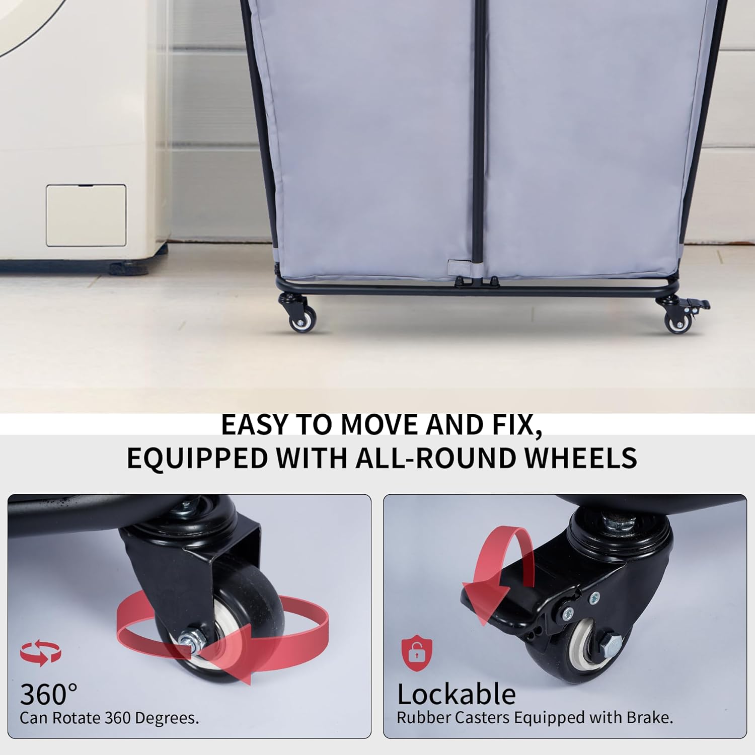 Laundry Cart with Lockable Wheels 2 Section, 240L Large Capacity Commercial Laundry Sorter Rolling Laundry Cart with Sturdy Steel Frame and