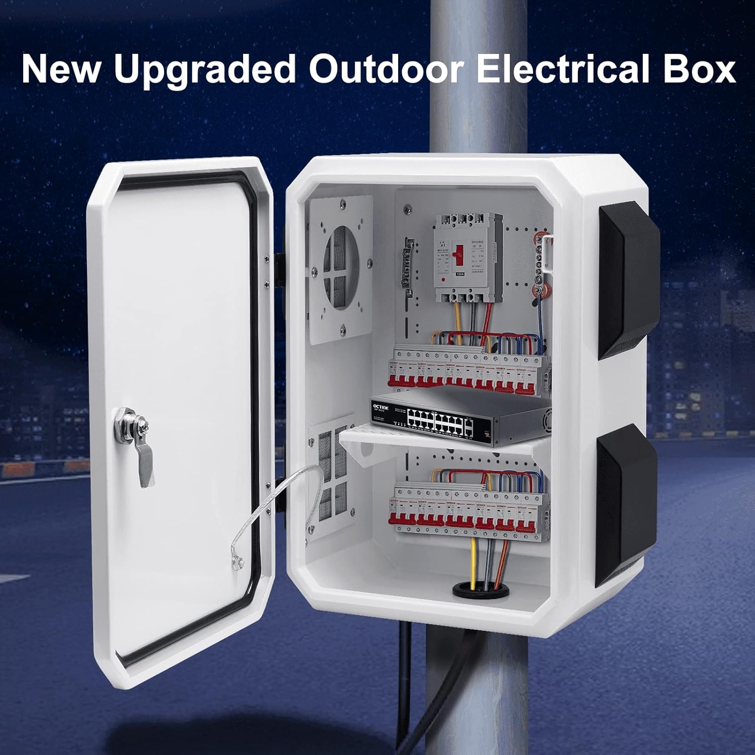 Caja eléctrica al aire libre, placa de acero laminada en frío, viga trasera de aleación de aluminio, diseño de ventilación de una pieza, IP65