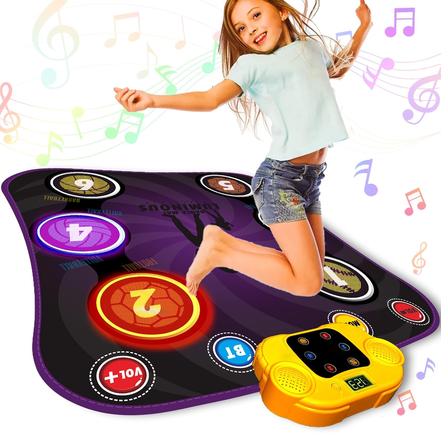 Tapetes de baile para niños de 3 a 12 años, almohadilla de baile con 6 botones iluminados, tapete de juego de baile musical con 5 modos de juego,