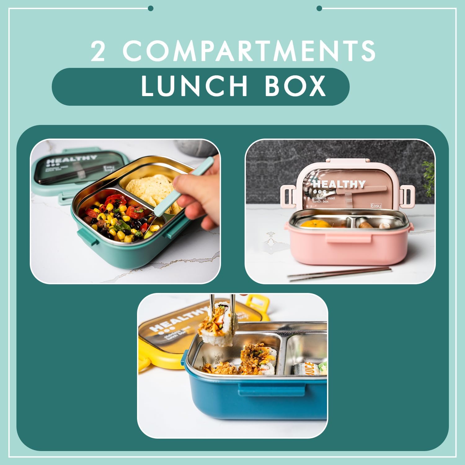 Lonchera Bento de 2 compartimentos con bolsa de almuerzo y juego de cubiertos, 28 onzas a prueba de fugas, reutilizable, contenedor de control de