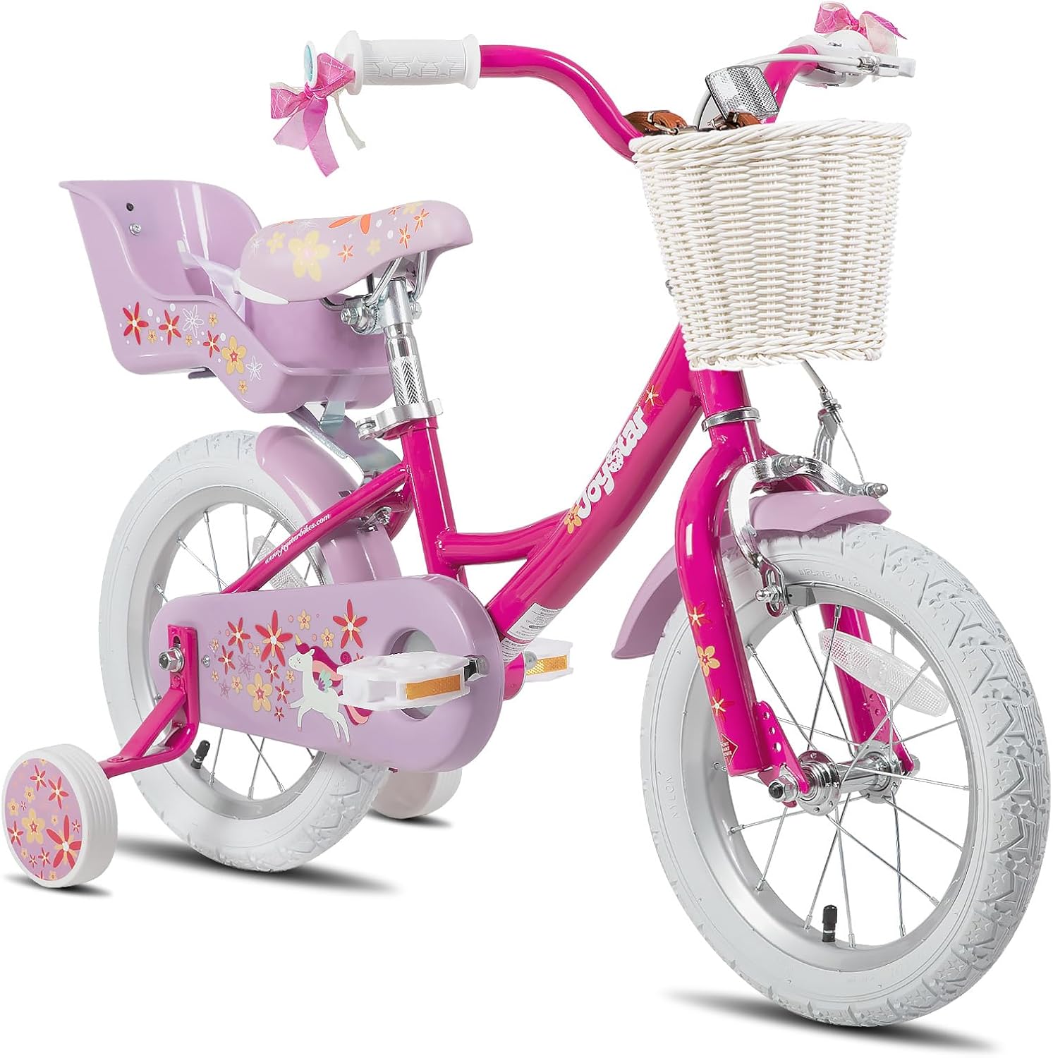 JOYSTAR Bicicleta de unicornio para niñas de 2 a 9 años, bicicleta para niños de 12, 14, 16, 18 pulgadas, con ruedas de entrenamiento, serpentinas,