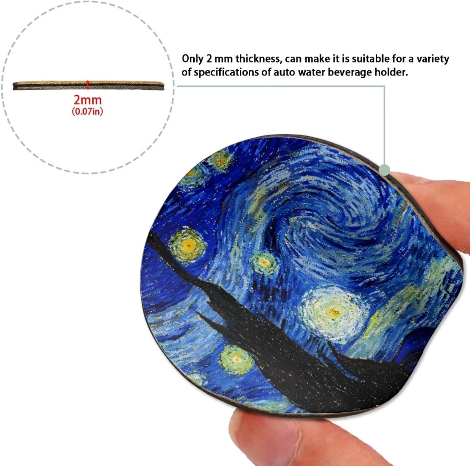Paquete de 2 posavasos universales para vehículos con Van Gogh Starry Night impermeable, antideslizante, extraíble, portavasos para auto, camioneta,