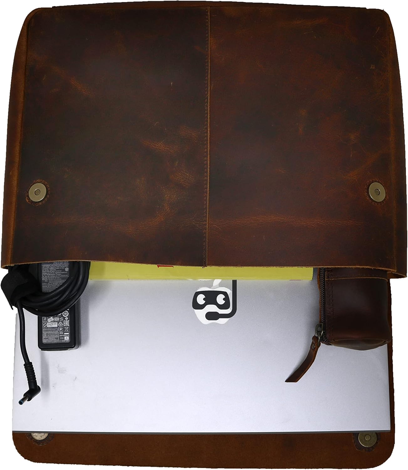 Funda de cuero para laptop, espaciosa, hecha a mano, sin tirantes, diseño desgastado, de grano completo, soporte para documentos perfecto para
