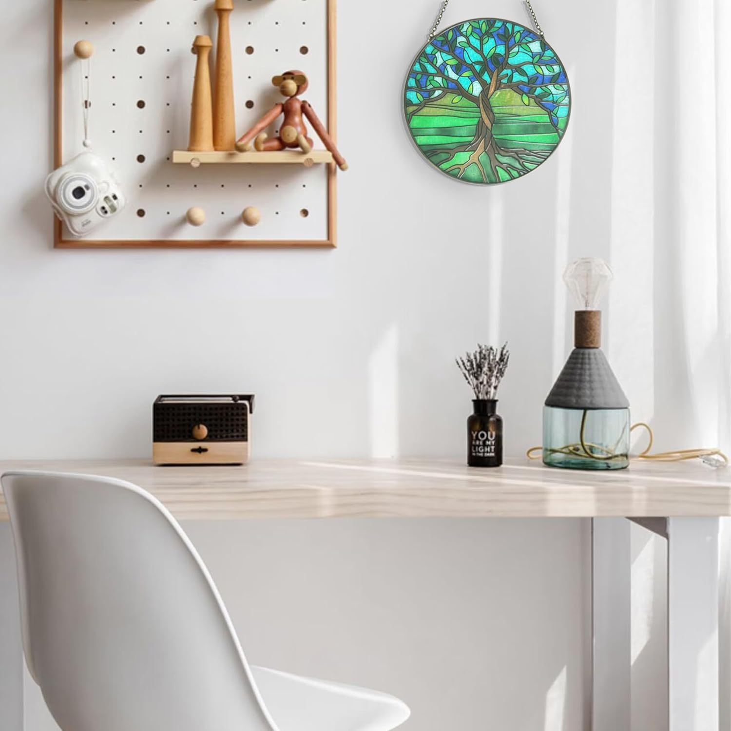 Árbol de la vida – Paneles colgantes para ventana de vitrales, plantas de interior, atrapasoles, decoración de pared, ornamento para dormitorio,