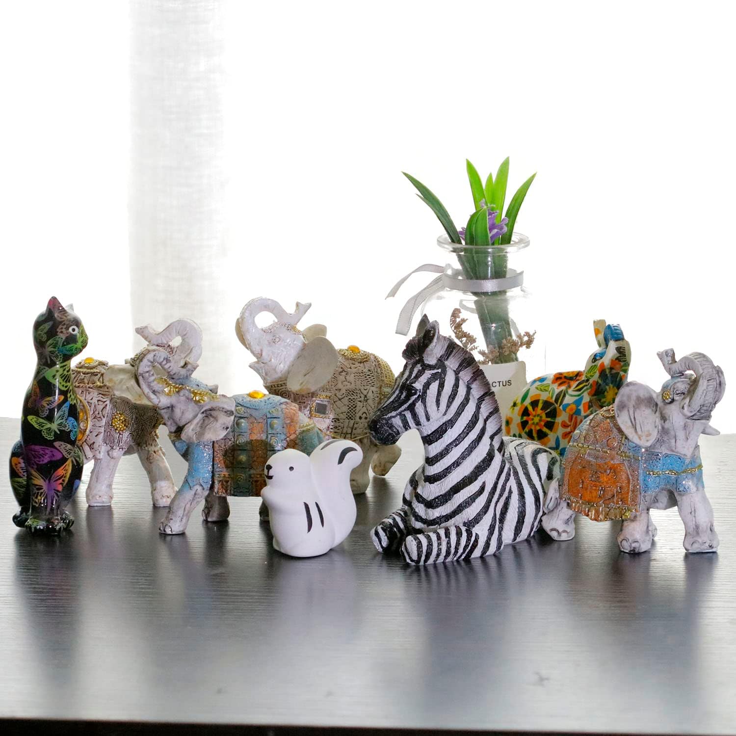 2 figuras coleccionables de elefante con tronco hacia arriba, estatuas perfectas para decoración del hogar, estatua de elefante africano regalo