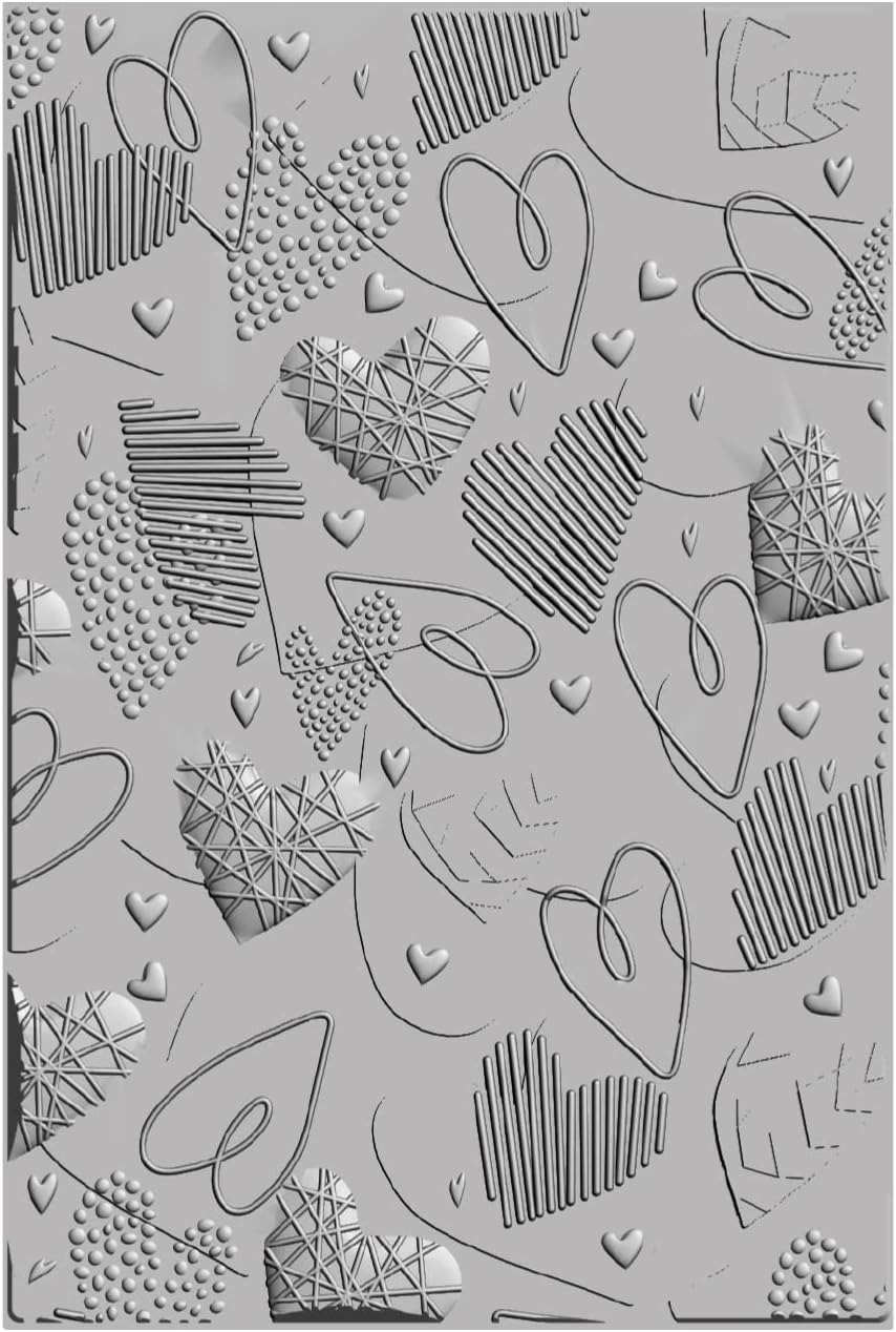 Sizzix Carpeta de impresiones texturizadas 3D Mark Making Hearts por Kath Breen  666038  Capítulo 4 2022 Repujado, gris