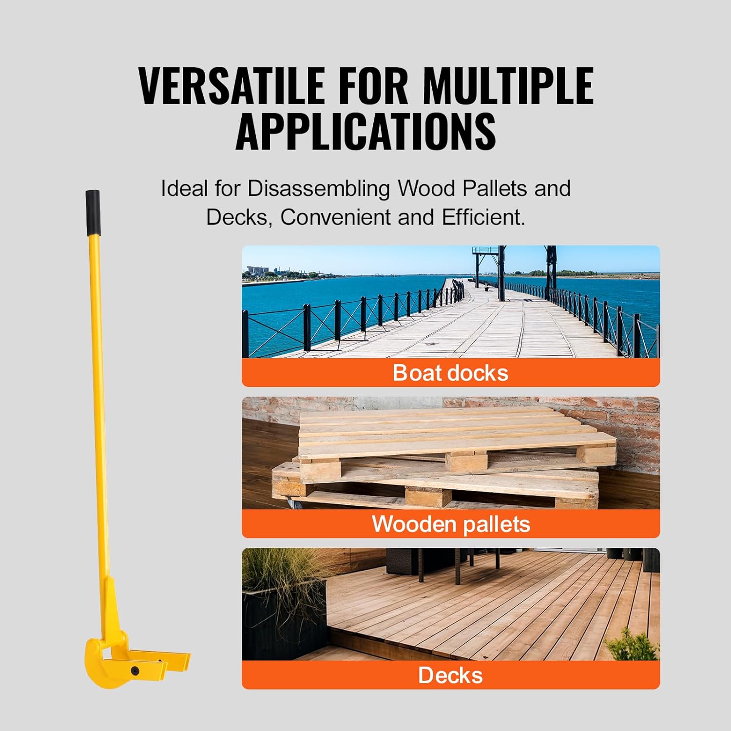 VEVOR Pallet Buster Herramienta con mango largo de 41 pulgadas, acero al carbono, resistente, demolición, palés, herramienta de paleta, extractor de