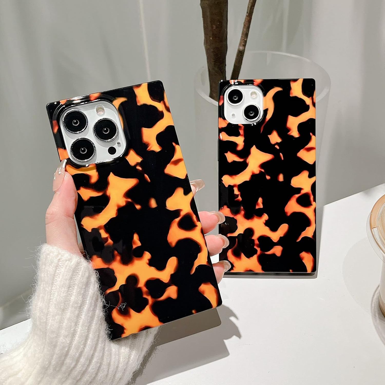 Funda cuadrada con estampado de tortuga, compatible con iPhone 11, diseño delgado, suave, a prueba de golpes, brillante, retro, funda protectora
