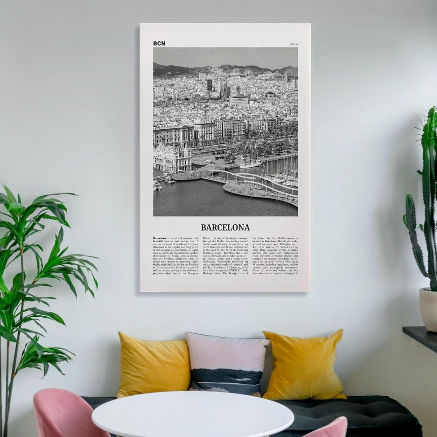 Barcelona – Póster de pared con estampado de océano blanco y negro, póster de Barcelona, foto de Barcelona, lienzo de Barcelona, póster de pared
