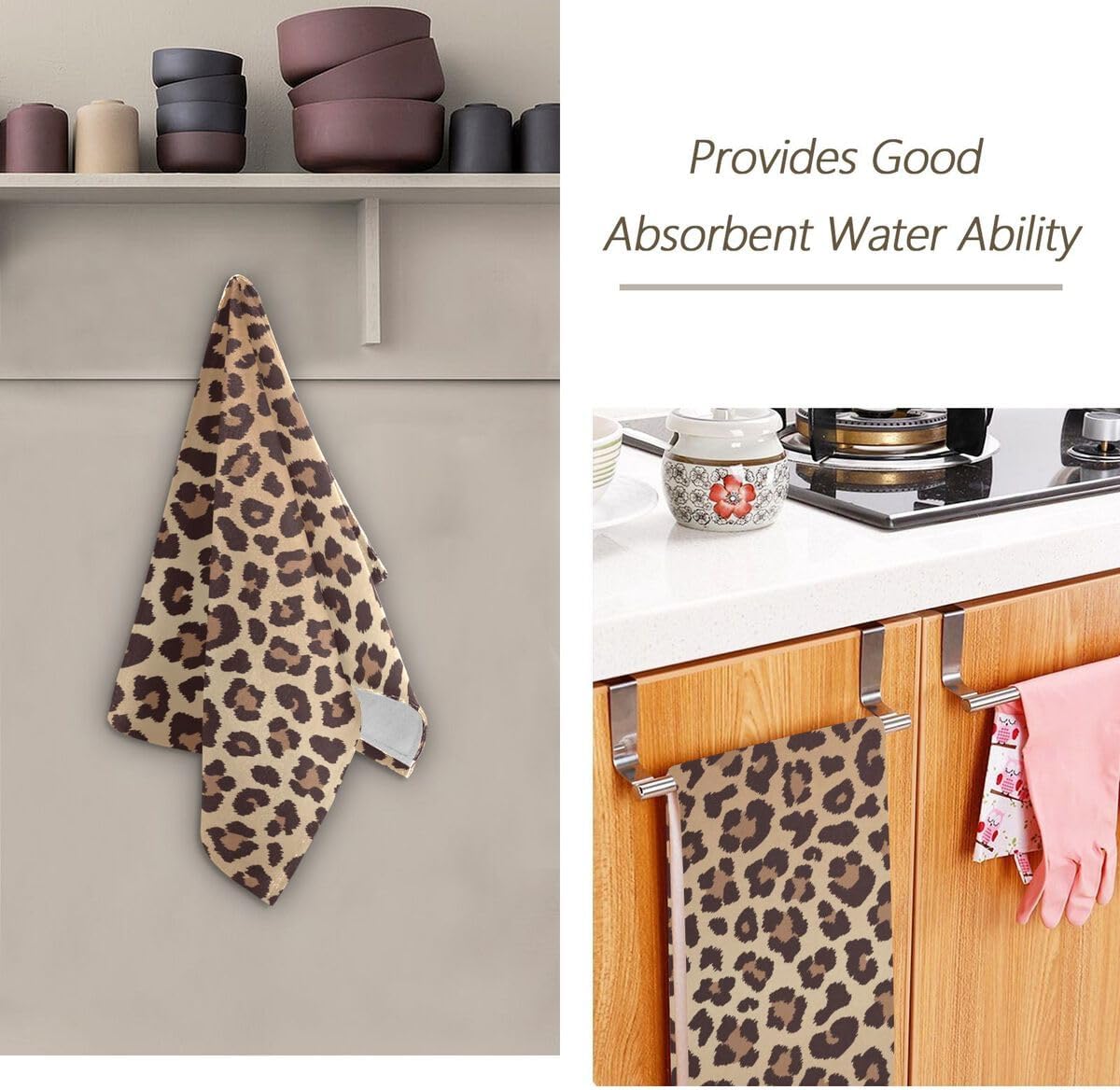 Juego de 2 toallas de mano con estampado de leopardo para baño, sin costuras, diseño de piel de animal salvaje, estampado de guepardo marrón, suave,