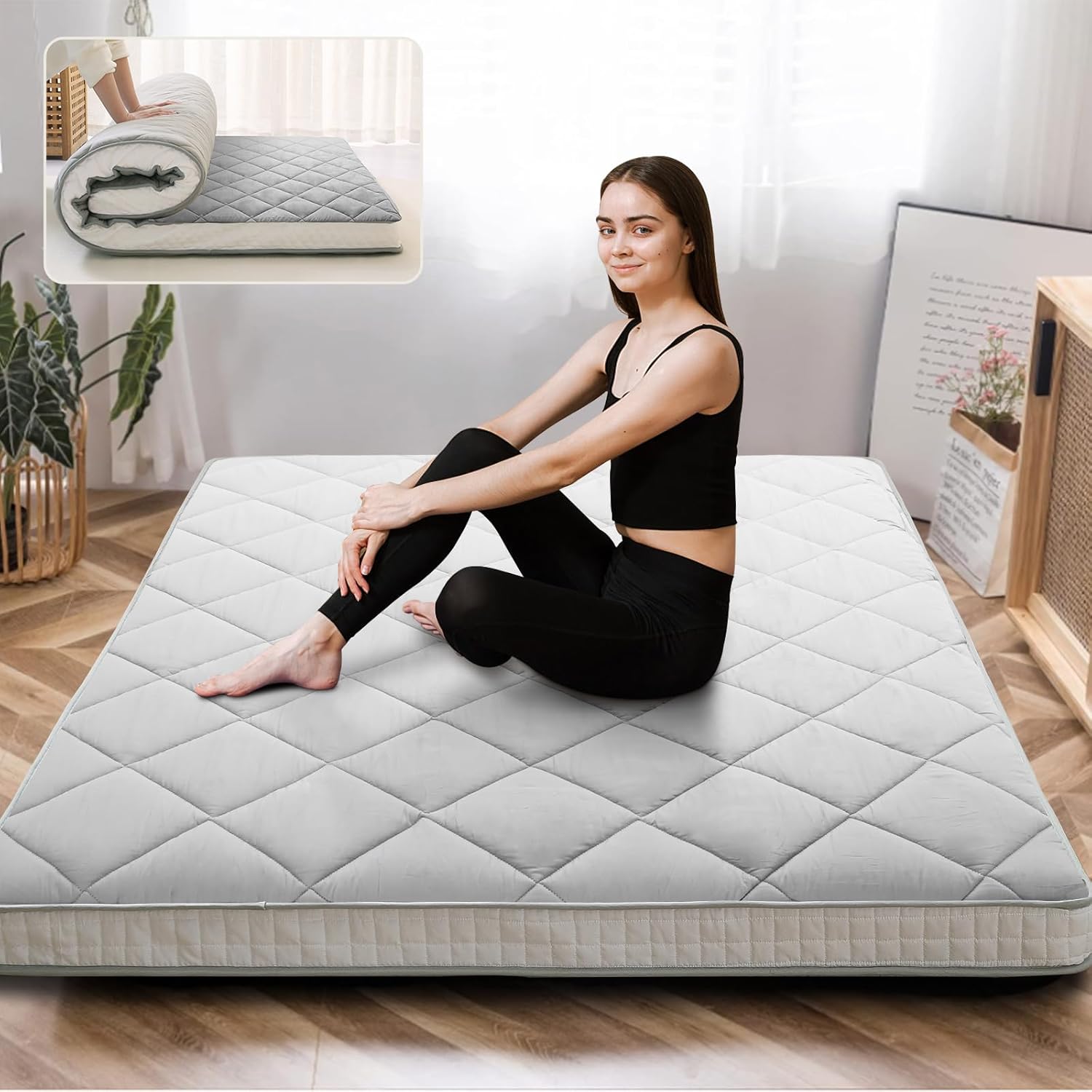 Colchón japonés de suelo futón, cubrecolchón plegable grueso de tatami, colchón enrollable, tapete plegable para dormir, tumbona transpirable,