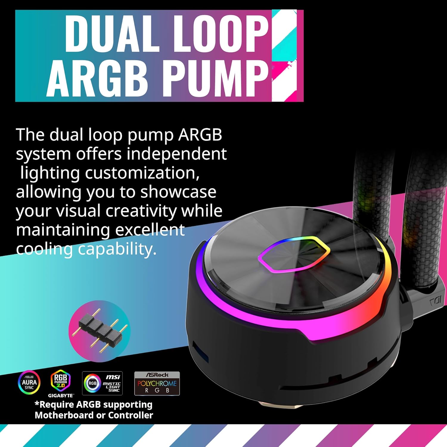 Cooler Master MasterLiquid PL240 FLUX Serie 240mm, AIO, enfriador líquido de CPU, 0 RPM, bomba de doble cámara, base de cobre ampliada, ventiladores