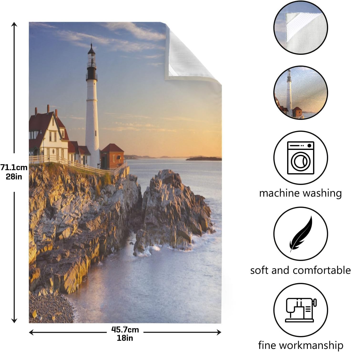 Paquete de 4 hermosos paños de cocina Lighthouse altamente absorbentes, súper suaves, de 18 x 28 pulgadas, reutilizables, de secado rápido, juego