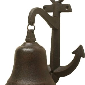 NACH Timbre colgante de ancla rústica de hierro fundido fino, 7.8 x 7.8 x 4.5 pulgadas, pequeño, negro, JS-90-097 NACH Timbre colgante de ancla rústica de hierro fundido fino, 7.8 x 7.8 x 4.5 pulgadas, pequeño, negro, JS-90-097