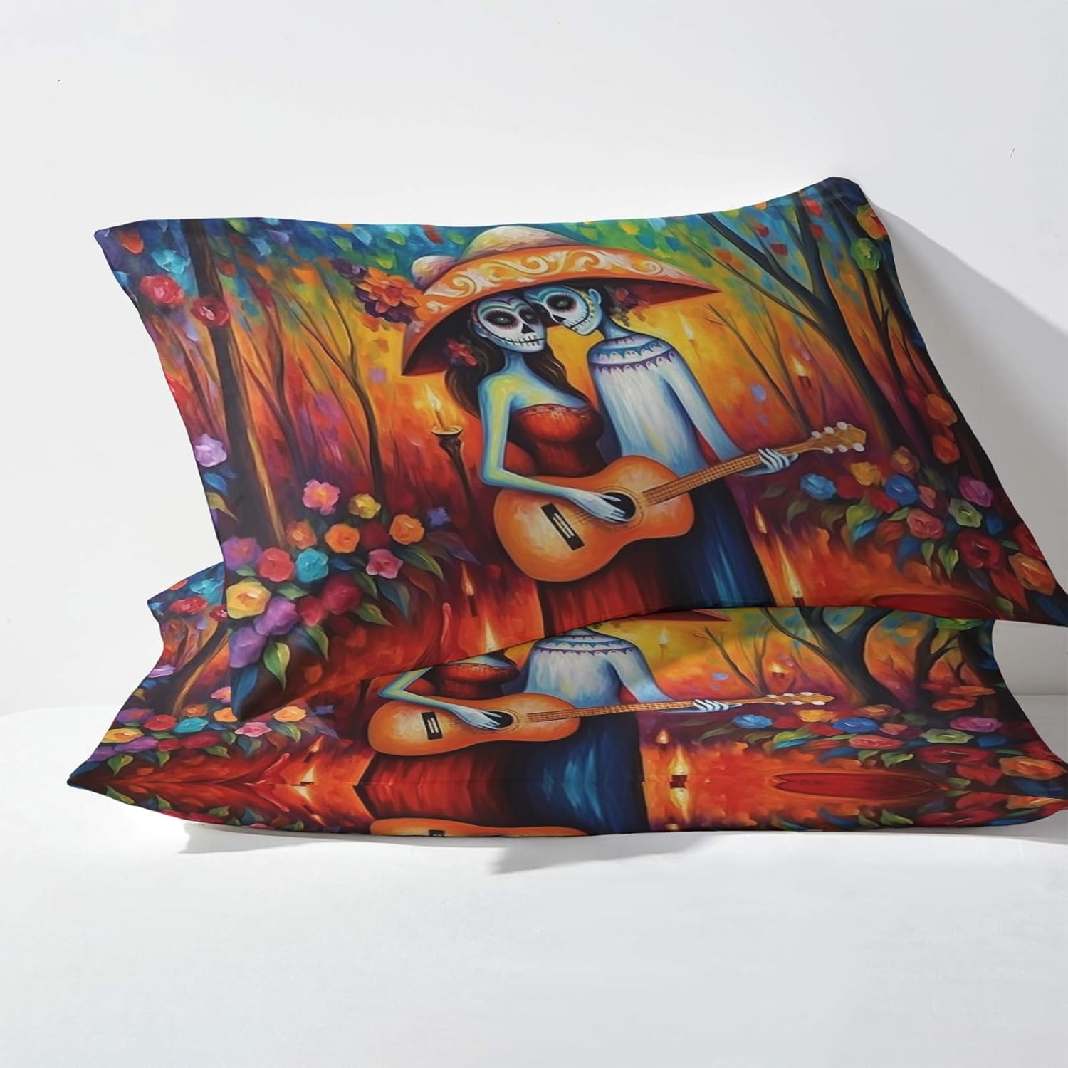 Day of The Dead – Juego de sábanas divididas tamaño King para cama ajustable, sábanas de esqueleto, sábanas y fundas de almohada, juego de 5 piezas
