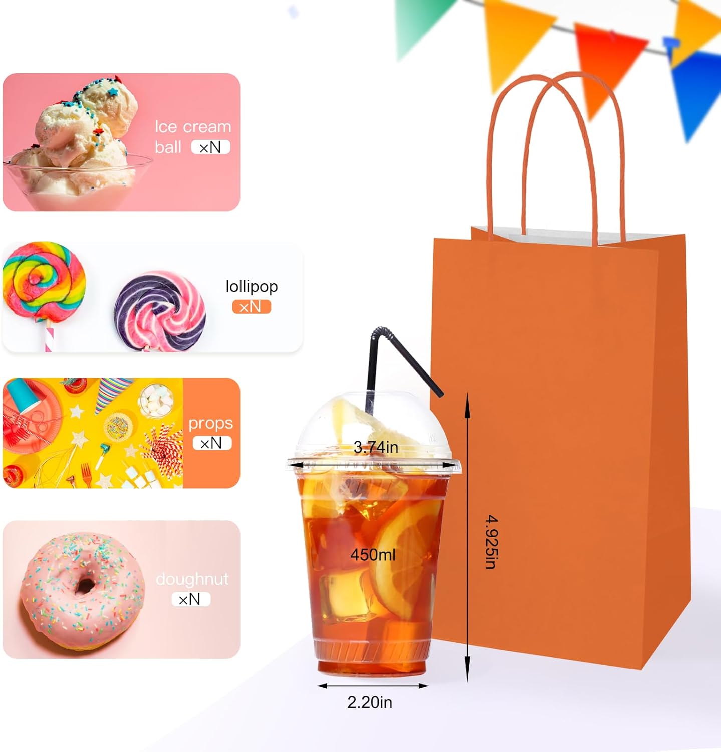 Paquete de 48 bolsas de regalo pequeñas con papel kraft de 8 colores, 5.25 x 3.25 x 8.25 pulgadas, bolsas de recuerdo de fiesta con asas para