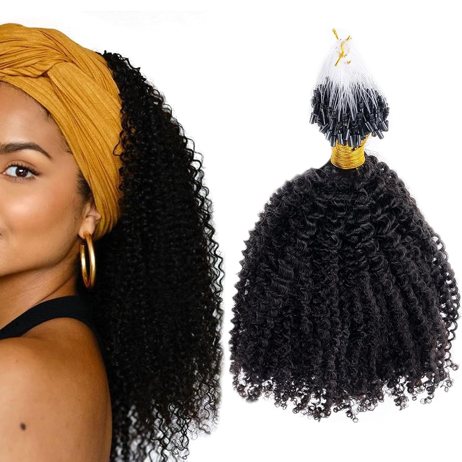 Niawigs – Extensiones de cabello humano afro rizado microlink para mujeres negras, extensiones de cabello humano rizado 4C, extensiones de cabello
