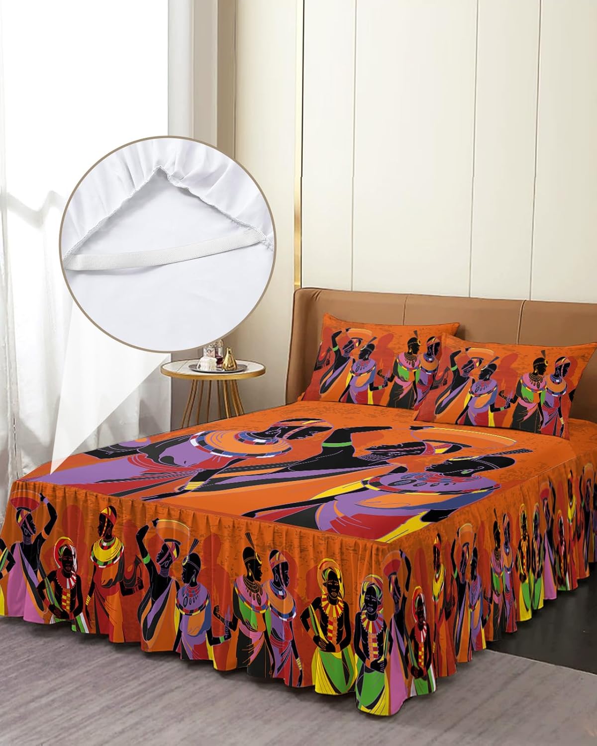 Faldas de cama plisadas envolventes para mujeres africanas para cama matrimonial de 54 x 75 pulgadas, falda de cama decorativa con volantes de