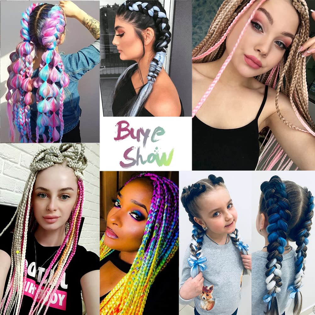 Extensiones de cabello trenzado ombré de 24 pulgadas, 3 paquetes de 3 paquetes de cabello sintético de alta temperatura colorido Jumbo trenzado de