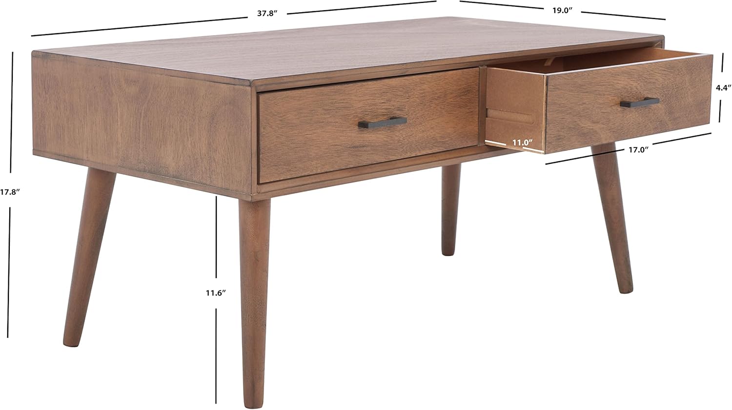 Safavieh Home Collection Mozart Mid-Century – Mesa auxiliar rectangular con 2 cajones, color marrón, 0