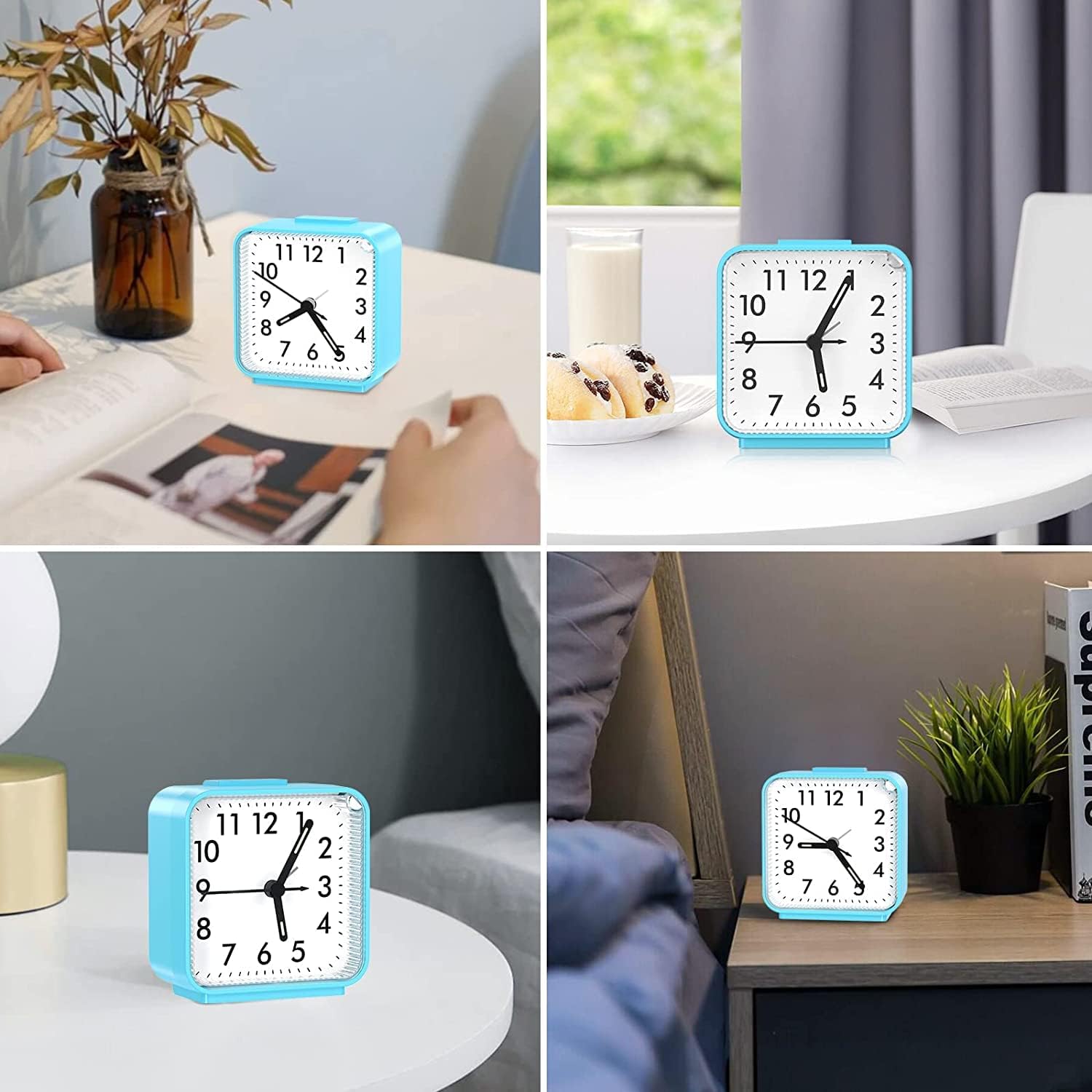 AMIR Reloj despertador analógico, reloj pequeño silencioso sin tictac, reloj despertador de viaje con repetición y luz, sonidos de pitido